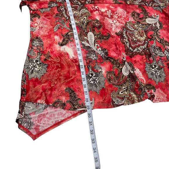 N Touch Women Vintage Red Paisley Print Long Sleeve Tunic Top 2X Asimetric Hem - Picture 6 of 13